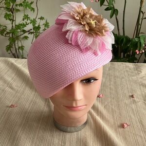 Chic Pink Bubble Hat with Floral Detail
